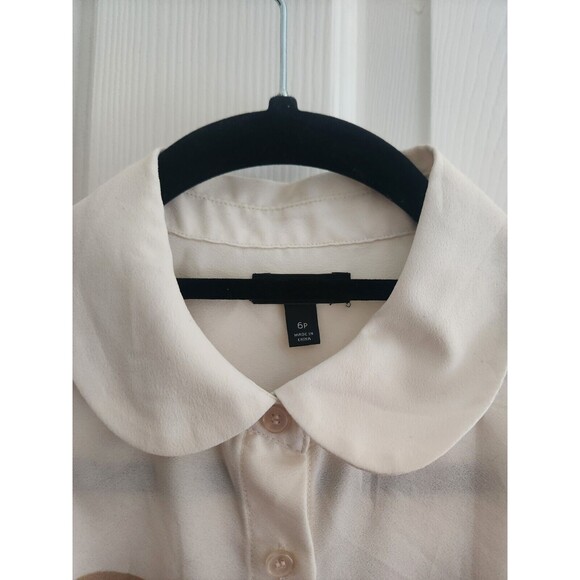 Talbots Ivory Tan Pink Striped Peter Pan Collar Blouse Top Size 6 Petite - Picture 3 of 5